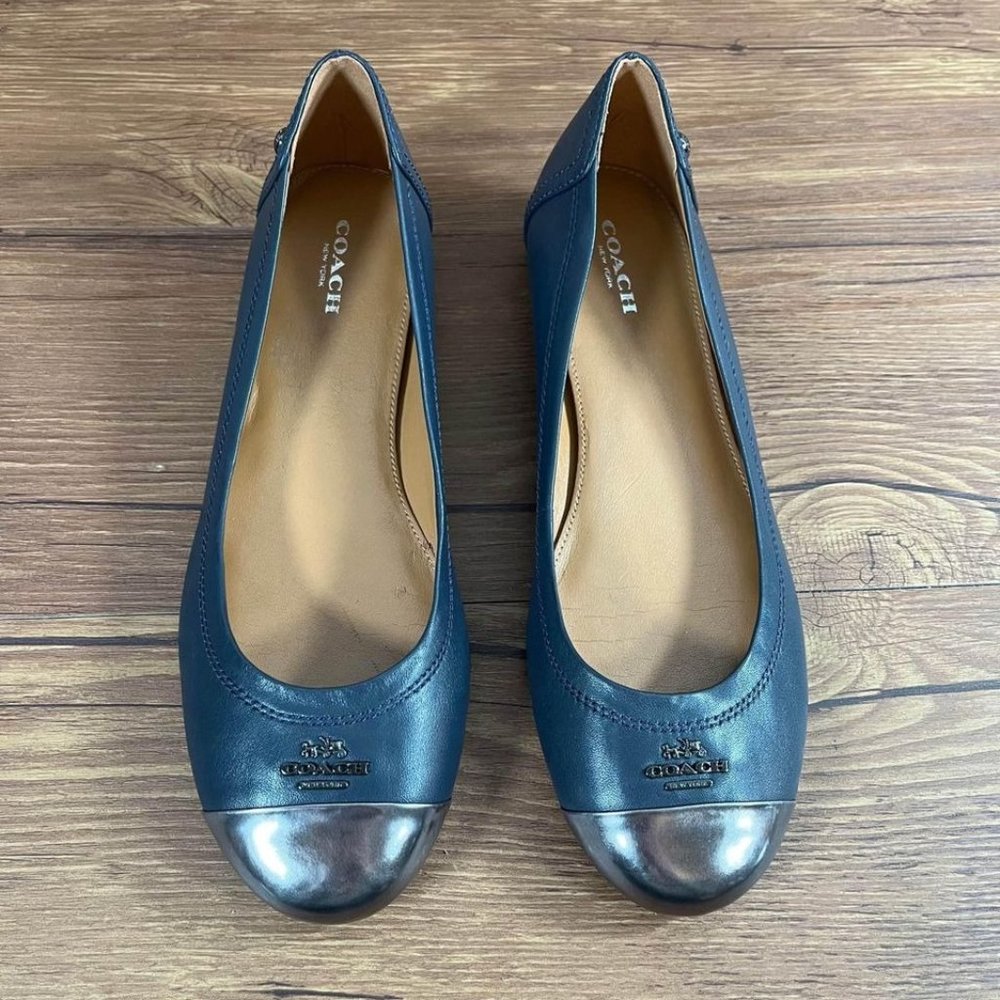 Coach Chelsea Blue Leather Cap Toe Flats Women’s Size 7